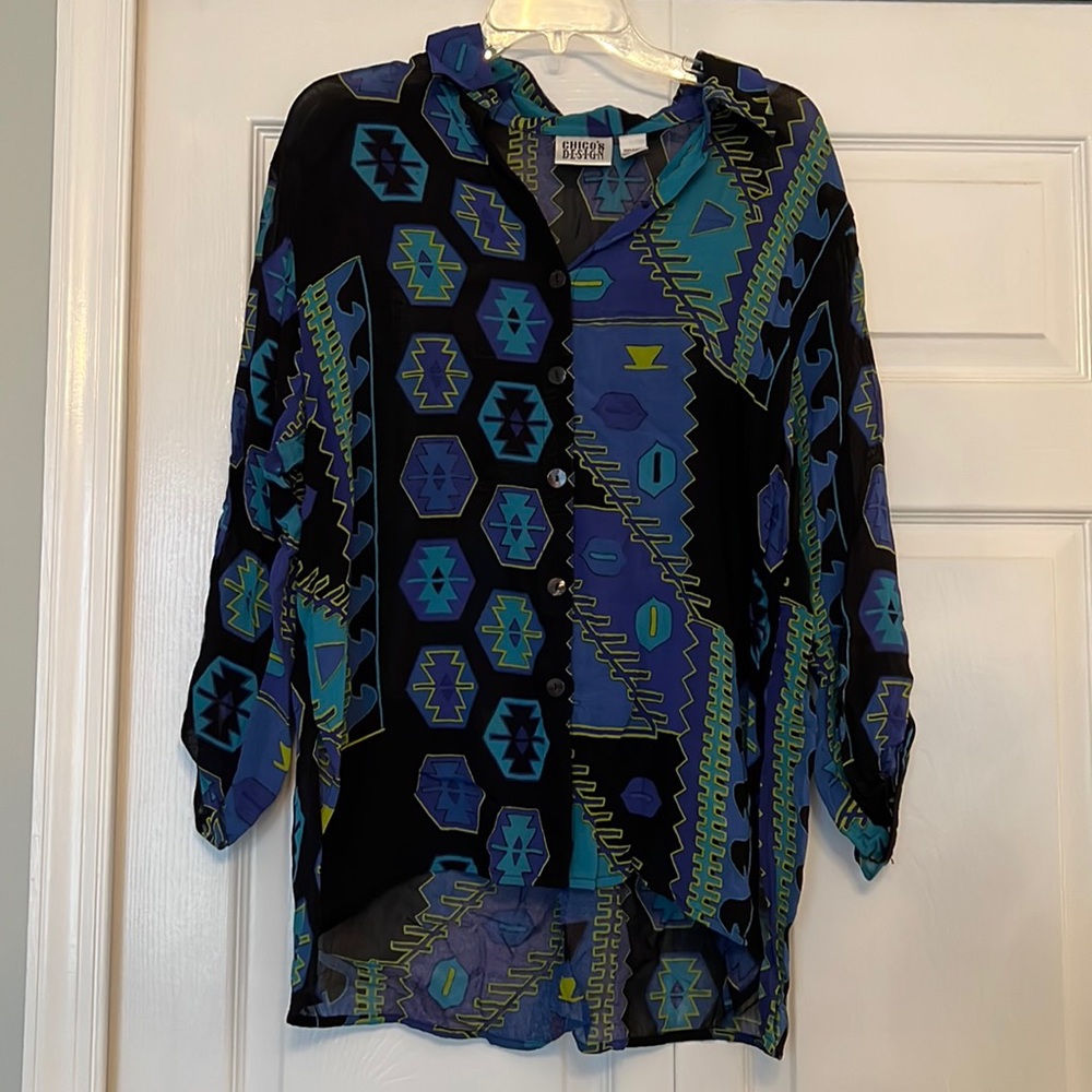 Chico’s Printed Button Down Blouse Size 2